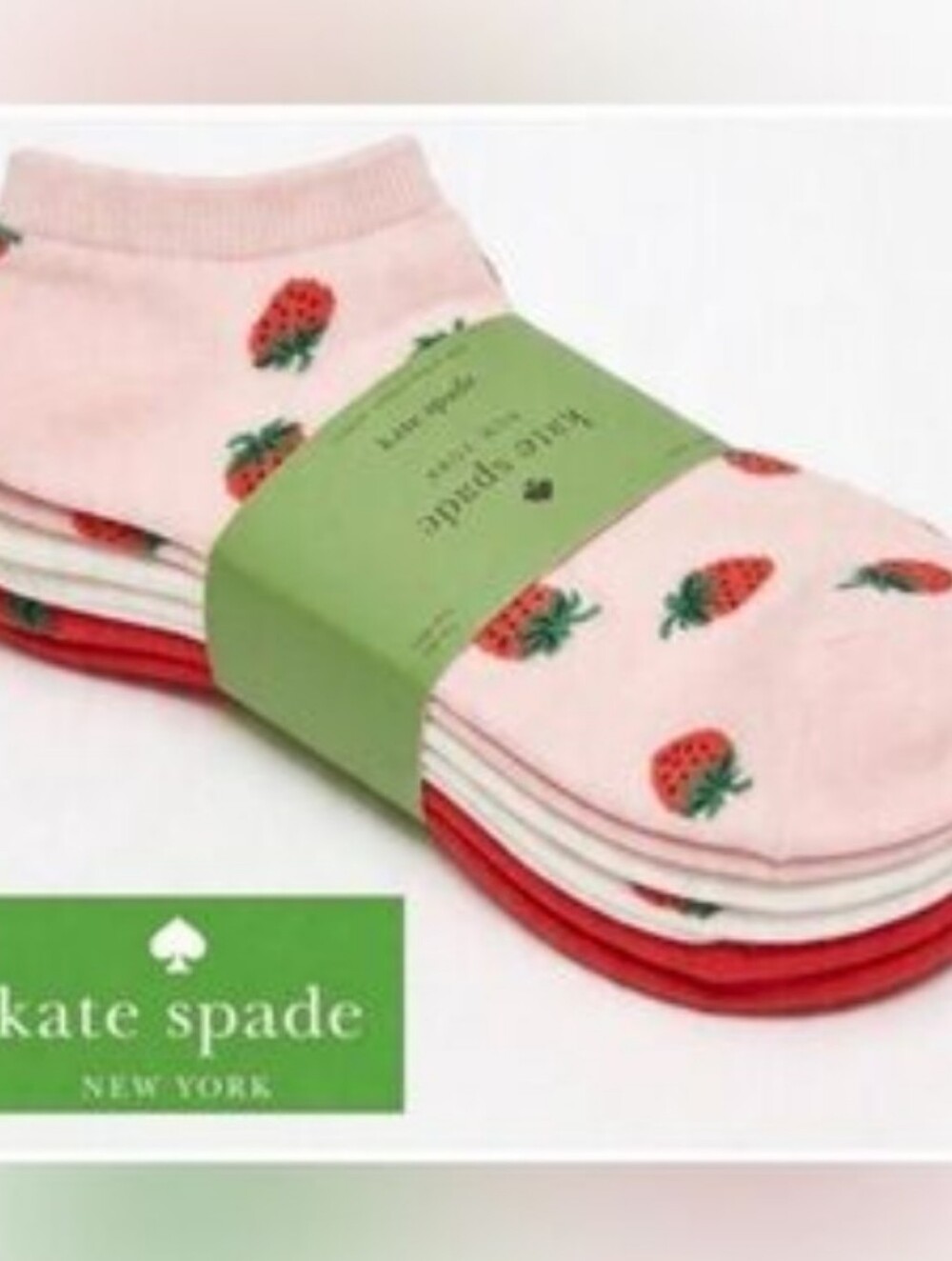 Kate Spade-3pk Ankle Strawberry 🍓 Sock Set 🩷🤍❤️